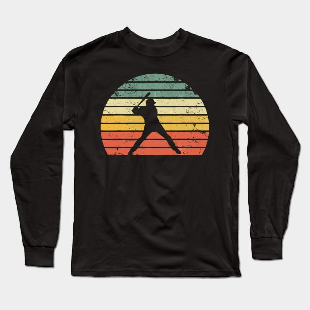 Vintage Baseball Shirt Batter Swinging Retro Sunset Long Sleeve T-Shirt by Chicu